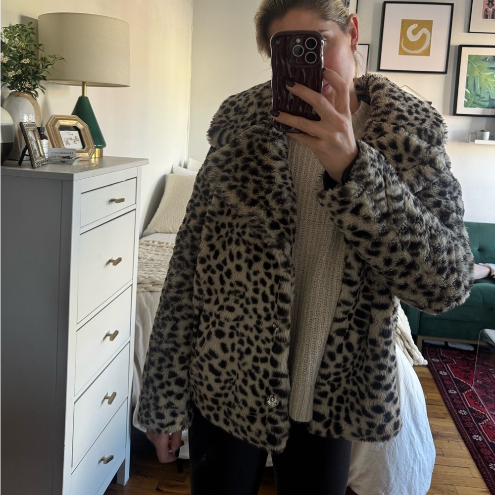Leopard Print Faux Fur Coat